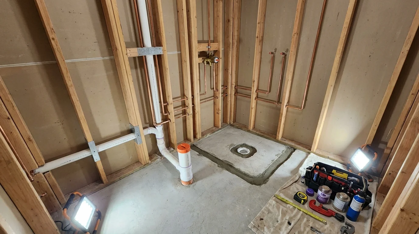 Bathroom rough-in plumbing during remodel by Johns Plumbing LLC in Cabo Rojo